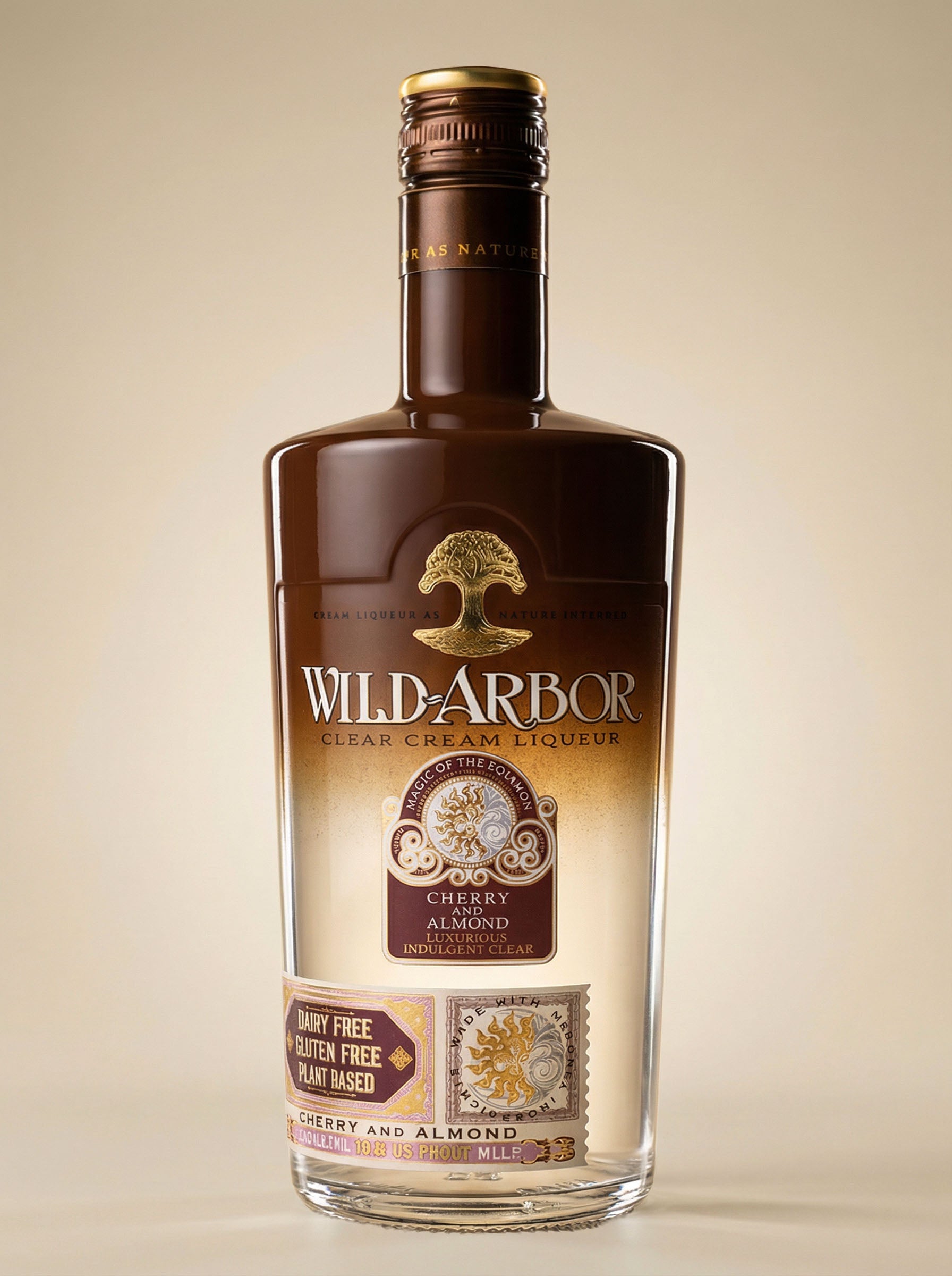 Wild-Arbor Magic of the Equinox clear cream liqueur bottle with cherry and almond